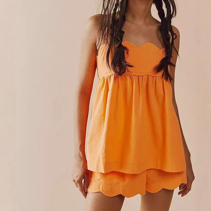 Summer suspender wave edge tie suit
