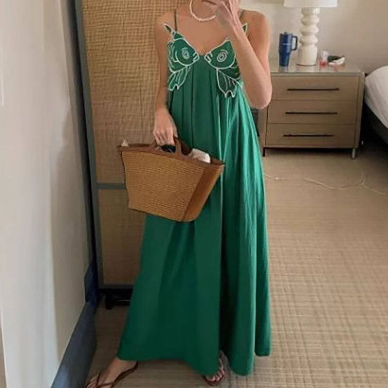 Fish embroidered slip dress