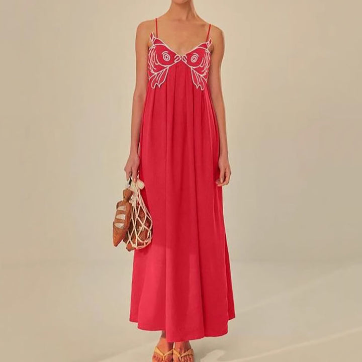 Fish embroidered slip dress