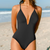 Solid Colour Deep V Neck One Piece Swimsuit