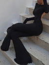 Backless Long Sleeve Flare Leg Jumpsuit