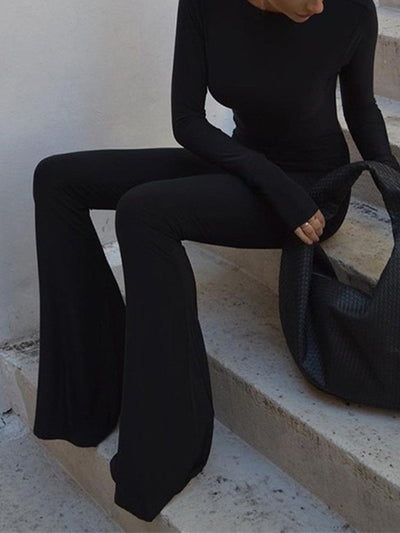 Backless Long Sleeve Flare Leg Jumpsuit